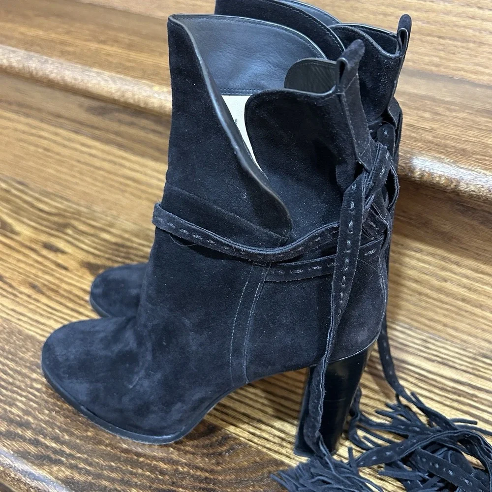 Michael Kors Collection 9 Made in Italy Black Suede Tassel‎ Wrap Block Heel